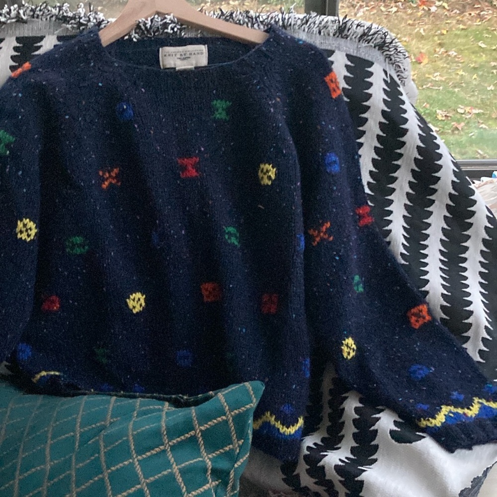 VINTAGE Slouchy Boxy 100% Wool Knit Sweater Abstract Graphic Pac Man Women’s  L